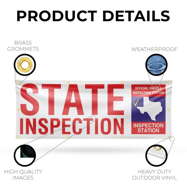 Signmission Texas State Inspection, 36 Inch x 96 Inch, Vinyl Banner - B-96-30885