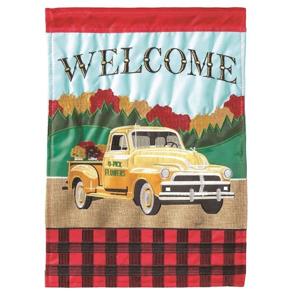 Dicksons Double Applique Fall Country Truck Burlap Garden Outdoor Flag - M011047