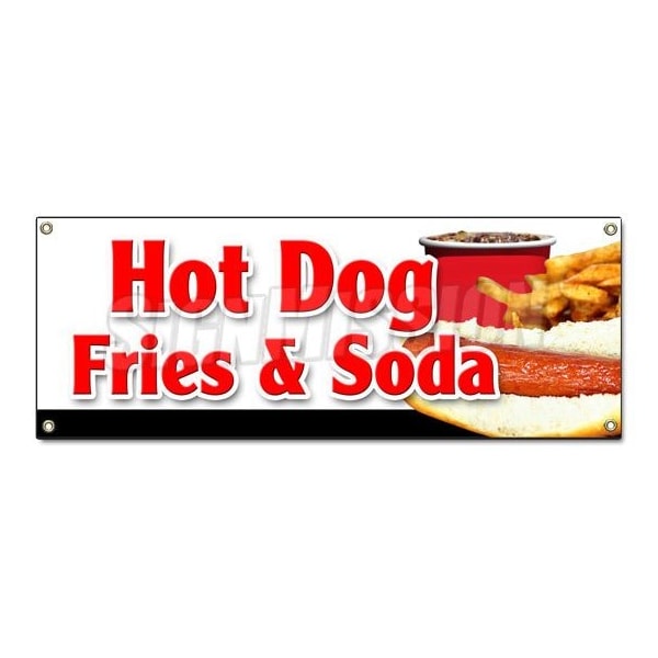 Signmission HOT DOG FRIES & SODA BANNER SIGN all beef drink frank meal deal chili - B-HOT DOGS FRIES & SODA