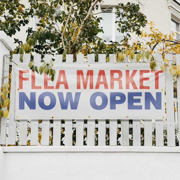 Signmission Flea Market Now Open, 48 Inch x 120 Inch, Vinyl Banner - B-120-30635