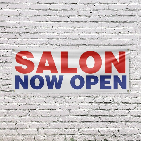 Signmission Salon Now Open, 18 Inch x 48 Inch, Vinyl Banner - B-30848