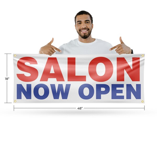 Signmission Salon Now Open, 18 Inch x 48 Inch, Vinyl Banner - B-30848