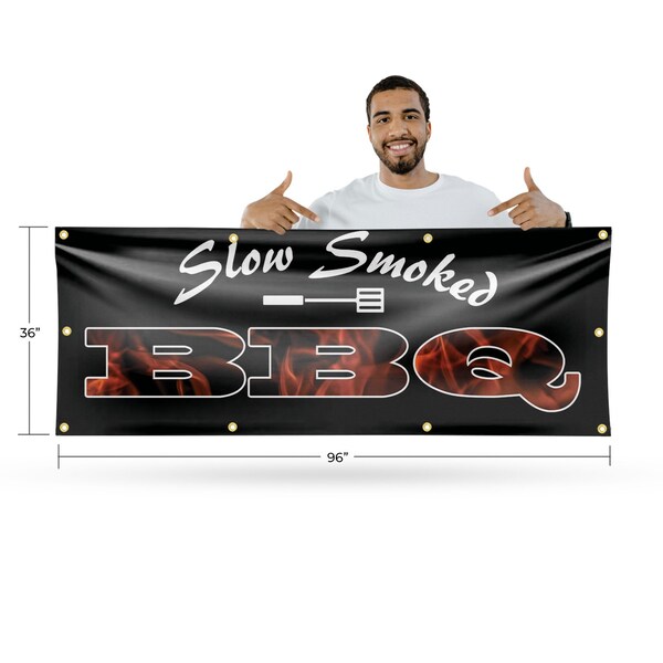 Signmission Slow Smoked BBQ, 36 Inch x 96 Inch, Vinyl Banner - B-96-30855