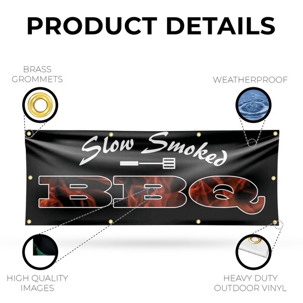 Signmission Slow Smoked BBQ, 36 Inch x 96 Inch, Vinyl Banner - B-96-30855
