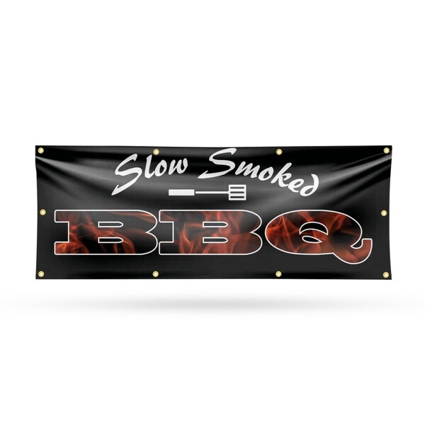 Signmission Slow Smoked BBQ, 36 Inch x 96 Inch, Vinyl Banner - B-96-30855