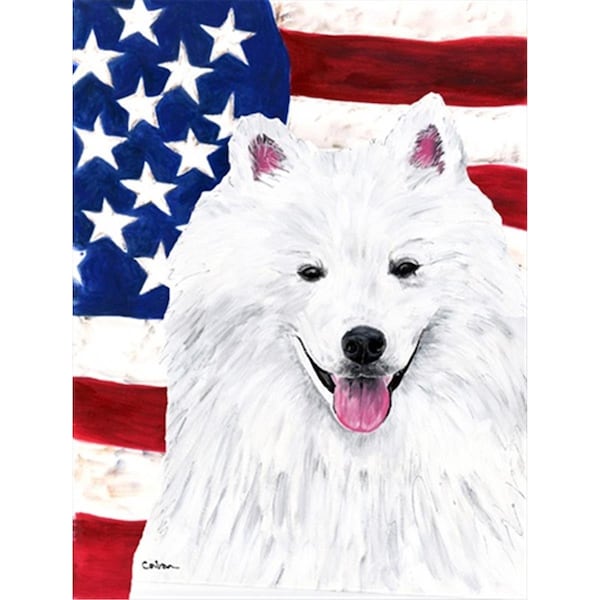 Patioplus 28 x 40 in. Usa American Flag With American Eskimo Flag Canvas House Size - PA2554870