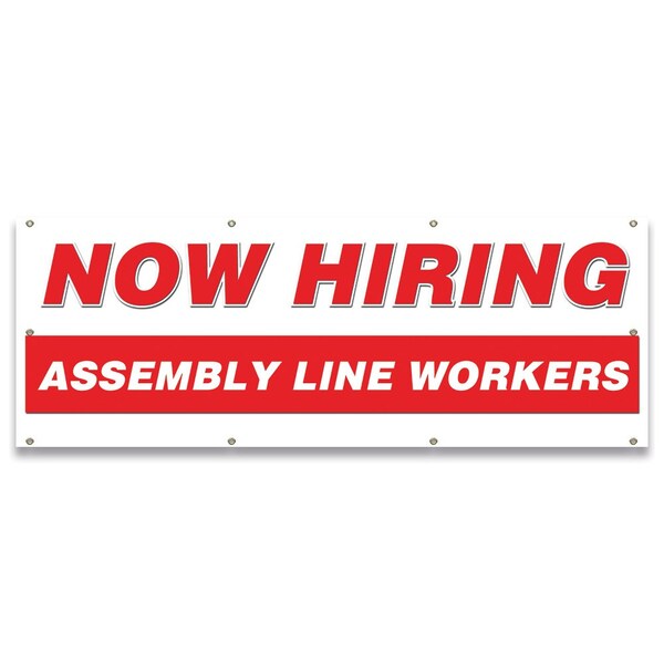 Signmission Now Hiring Assembly Line Workers Banner Apply Inside Accepting Application Single Sided - B-96-30194