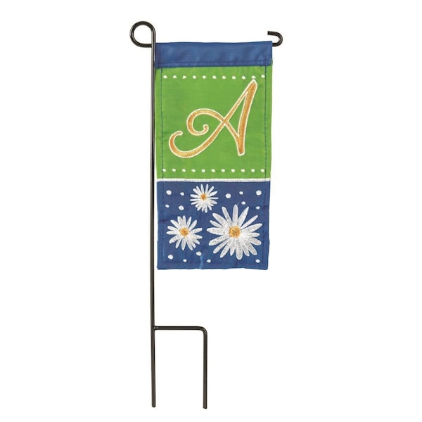Dicksons 4 x 85 in Flag Double Applique Daisy Monogram A Burlap Mini I Flag With Pole - M040039