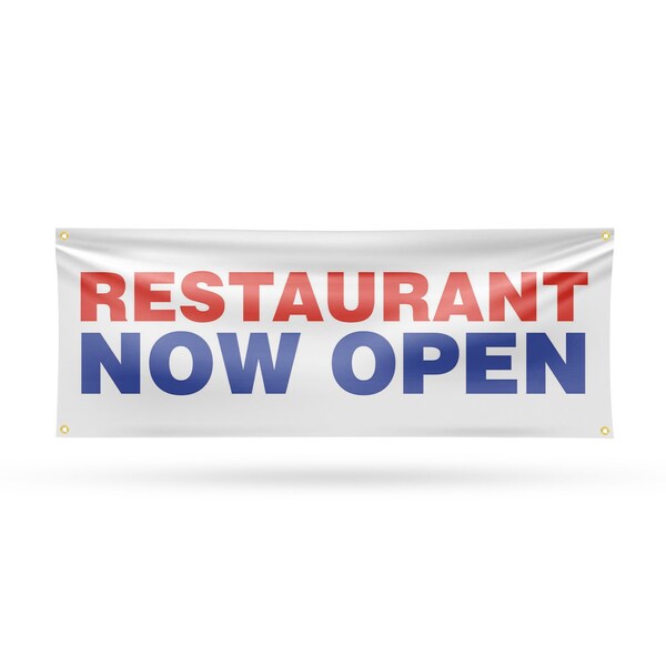 Signmission Restaurant Now Open, 18 Inch x 48 Inch, Vinyl Banner - B-30834