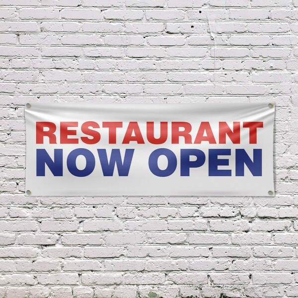 Signmission Restaurant Now Open, 18 Inch x 48 Inch, Vinyl Banner - B-30834