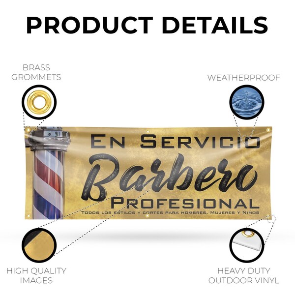 Signmission En servicio barbero profesional, 24 Inch x 72 Inch, Vinyl Banner - B-72-30560