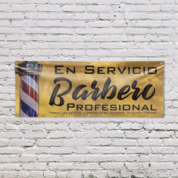 Signmission En servicio barbero profesional, 24 Inch x 72 Inch, Vinyl Banner - B-72-30560