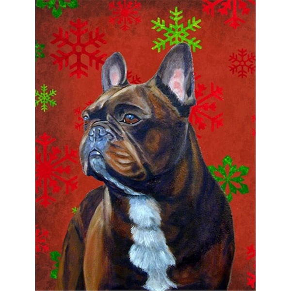 Patioplus 11 x 15 In. French Bulldog Red And Green Snowflakes Holiday Christmas Flag; Garden Size - PA251981