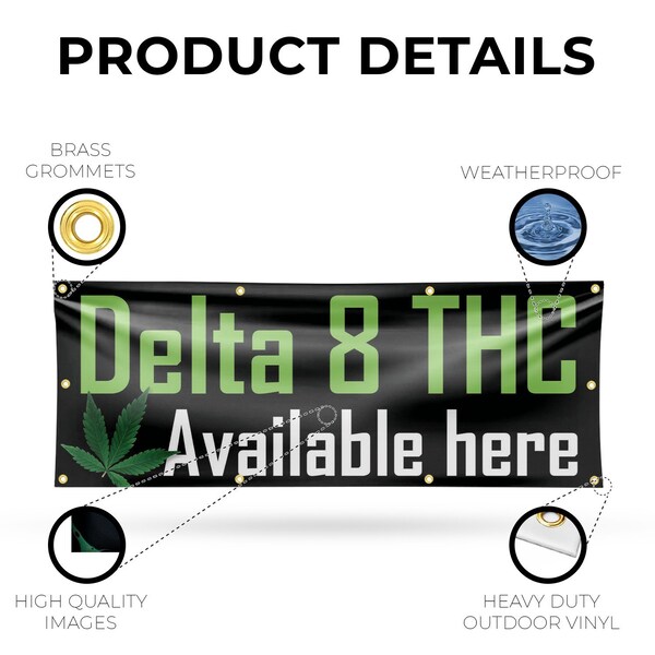 Signmission Delta 8 THC Available Here, 36 Inch x 96 Inch, Vinyl Banner - B-96-30538