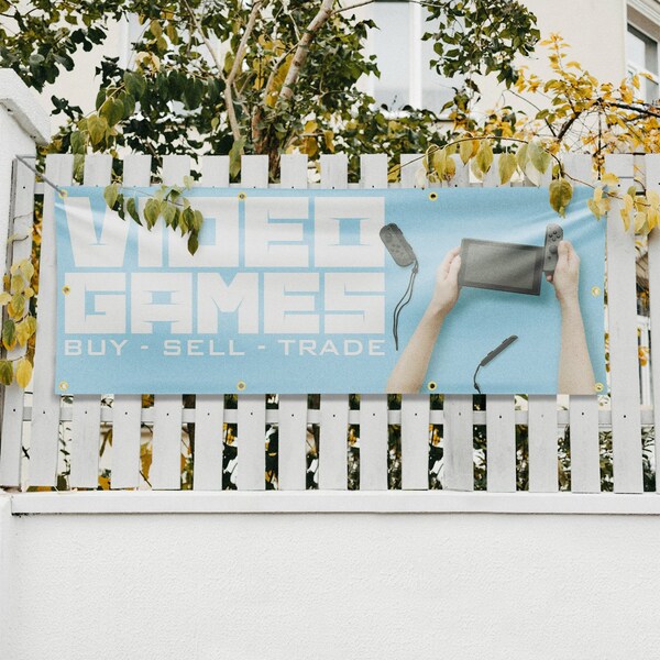 Signmission Video Games Buy Sell Trade, 36 Inch x 96 Inch, Vinyl Banner - B-96-30916