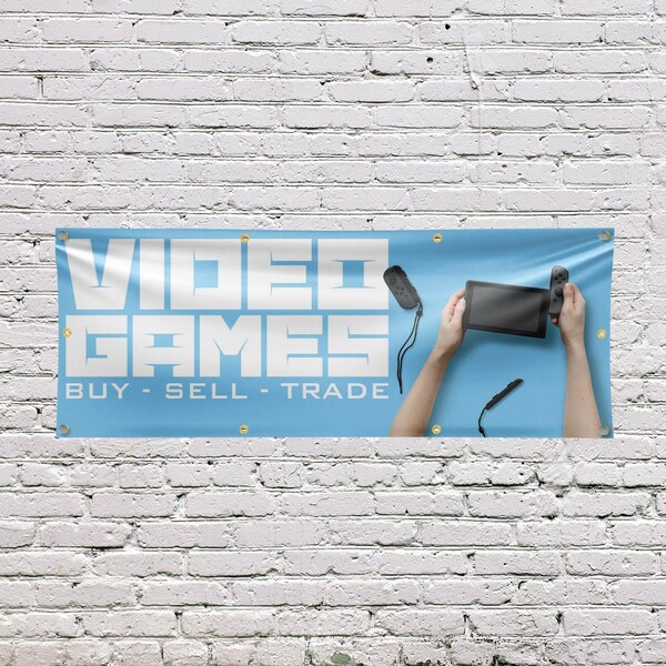 Signmission Video Games Buy Sell Trade, 36 Inch x 96 Inch, Vinyl Banner - B-96-30916