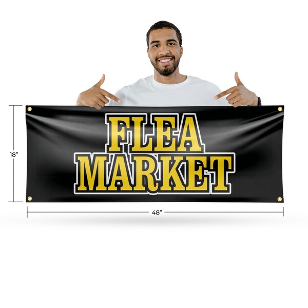 Signmission Flea Market, 18 Inch x 48 Inch, Vinyl Banner - B-30634