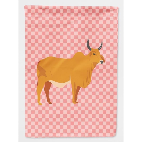 Carolines Treasures Zebu Indicine Cow Pink Check Canvas House Flag - BB7825CHF