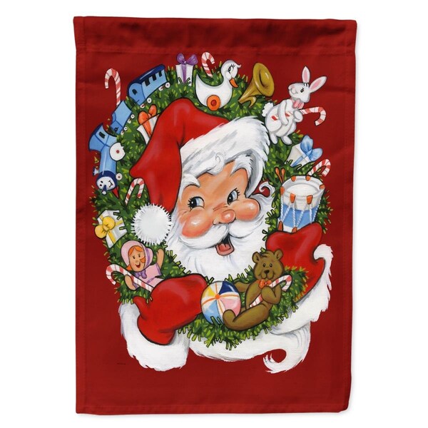 Carolines Treasures 28 x 0.01 x 40 in. Santa Claus Wreath of Cheer Canvas House Flag - PJH3022CHF