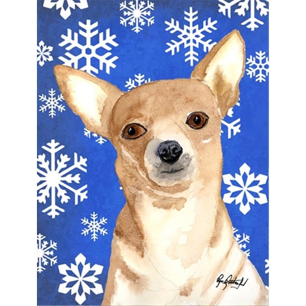 Carolines Treasures White Snowflake Chihuahua Christmas Flag Canvas House Size - RDR3011CHF