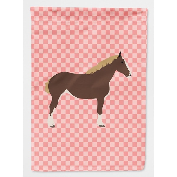 Carolines Treasures Percheron Horse Pink Check Canvas House Flag - BB7906CHF