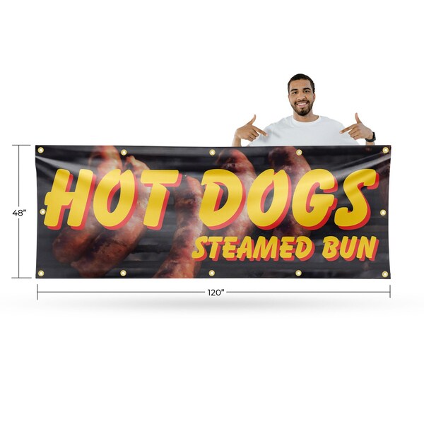 Signmission Hot Dogs Steamed Bun, 48 Inch x 120 Inch, Vinyl Banner - B-120-30700