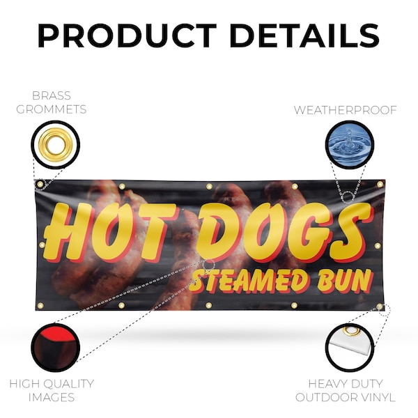 Signmission Hot Dogs Steamed Bun, 48 Inch x 120 Inch, Vinyl Banner - B-120-30700