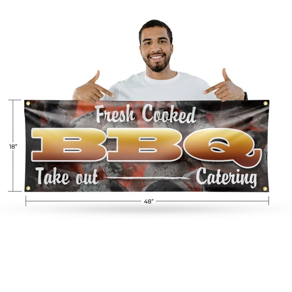 Signmission Fresh Cooked BBQ Take Out Catering, 18 Inch x 48 Inch, Vinyl Banner - B-30654