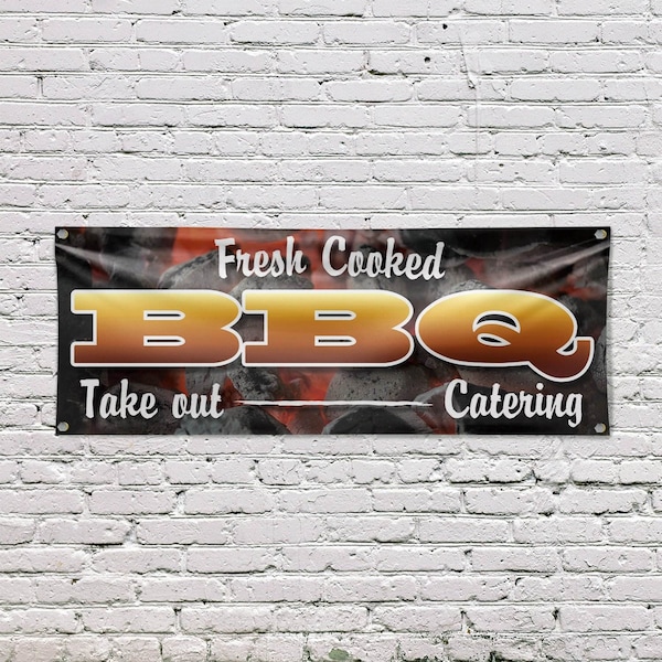 Signmission Fresh Cooked BBQ Take Out Catering, 18 Inch x 48 Inch, Vinyl Banner - B-30654