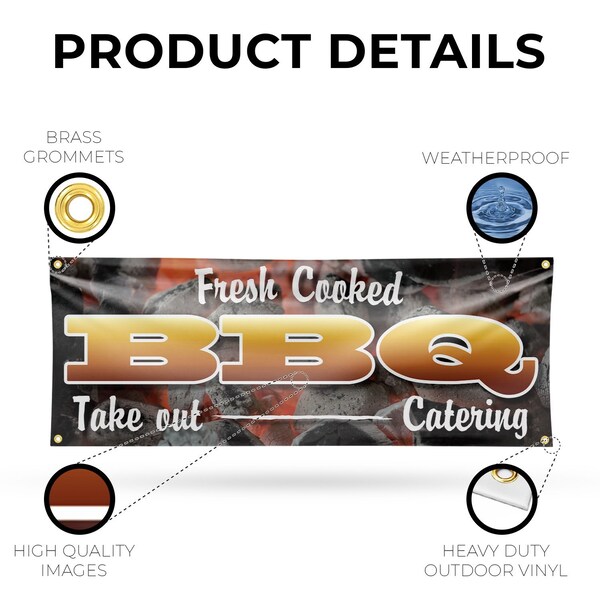 Signmission Fresh Cooked BBQ Take Out Catering, 18 Inch x 48 Inch, Vinyl Banner - B-30654