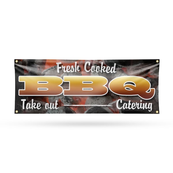 Signmission Fresh Cooked BBQ Take Out Catering, 18 Inch x 48 Inch, Vinyl Banner - B-30654