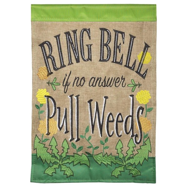 Magnolia Gardens 13 x 18 in Ring Bell Pull Weeds Burlap Double Applique Garden Flag - M011362