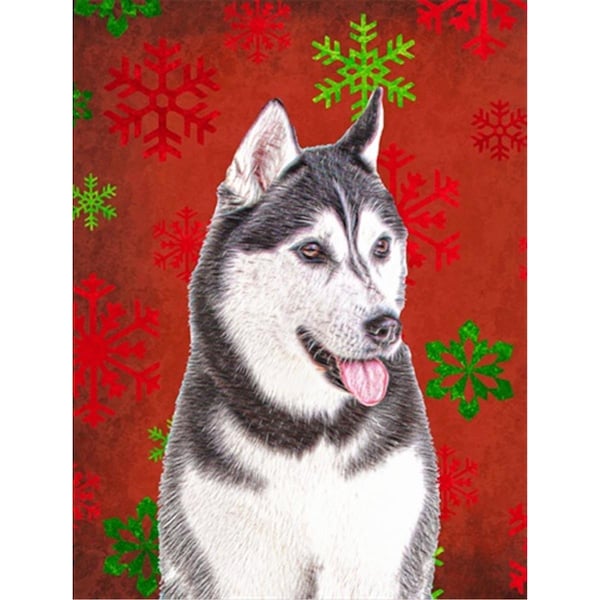 Patioplus Red Snowflakes Holiday Christmas Alaskan Malamute Flag Garden Size - PA254628