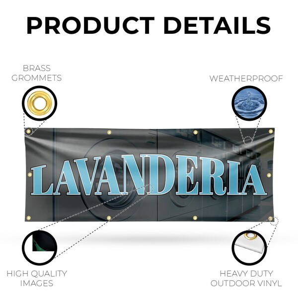 Signmission Lavanderia, 36 Inch x 96 Inch, Vinyl Banner - B-96-30725