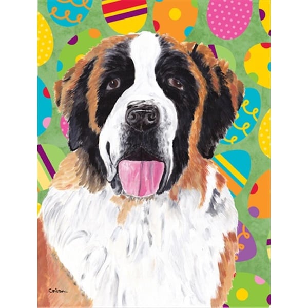 Carolines Treasures 28 x 40 in. Saint Bernard Easter Eggtravaganza House Size Canvas Flag - SC9462CHF