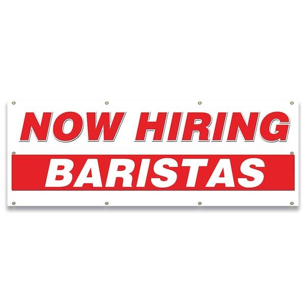 Signmission Now Hiring Baristas Banner Apply Inside Accepting Application Single Sided - B-96-30201
