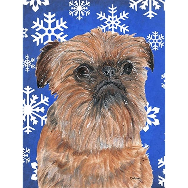 Carolines Treasures Brussels Griffon Blue Snowflake Winter Flag Canvas House Size - SC9600CHF