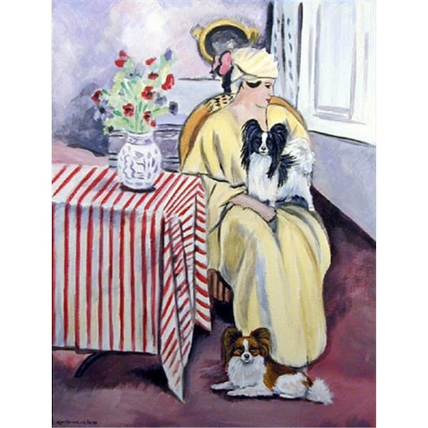 Carolines Treasures Lady With Her Papillon Flag Canvas - House Size - 7069CHF
