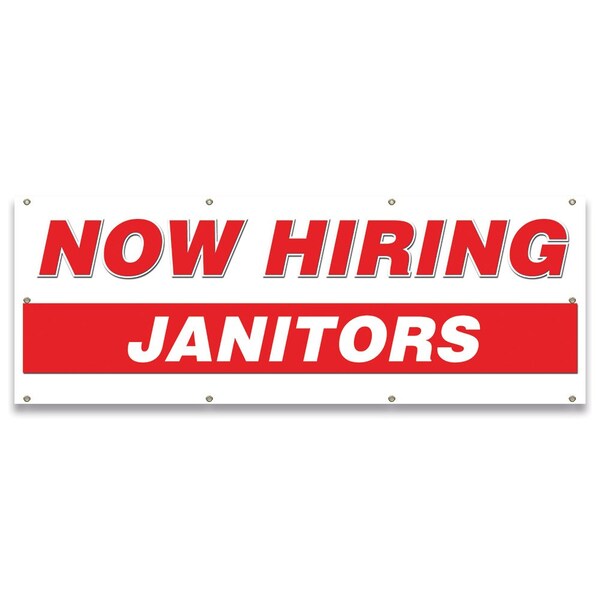 Signmission Now Hiring Janitors Banner Apply Inside Accepting Application Single Sided - B-96-30264