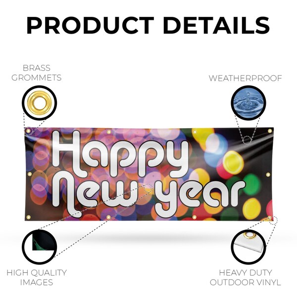 Signmission Happy New Year, 36 Inch x 96 Inch, Vinyl Banner - B-96-30693