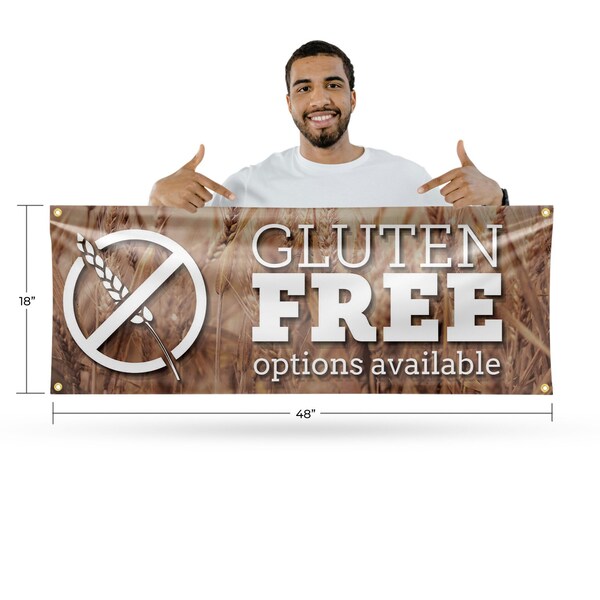 Signmission Gluten Free Options Available, 18 Inch x 48 Inch, Vinyl Banner - B-30672