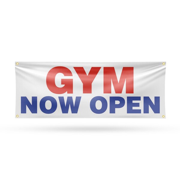 Signmission Gym Now Open, 18 Inch x 48 Inch, Vinyl Banner - B-30684