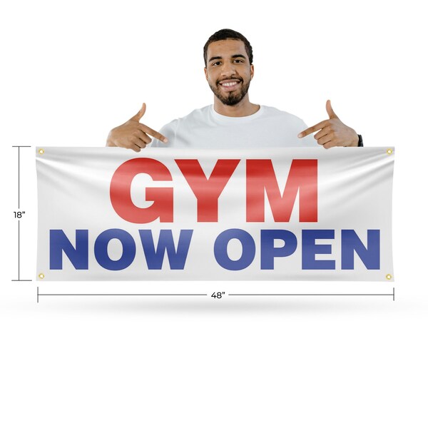 Signmission Gym Now Open, 18 Inch x 48 Inch, Vinyl Banner - B-30684
