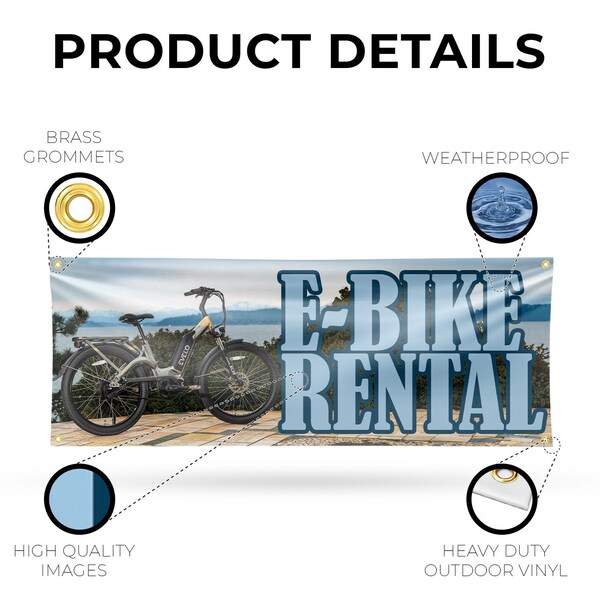 Signmission E Bike Rental, 18 Inch x 48 Inch, Vinyl Banner - B-30554