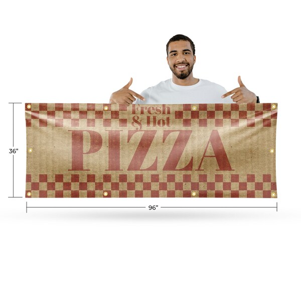Signmission Fresh & Hot Pizza, 36 Inch x 96 Inch, Vinyl Banner - B-96-30651