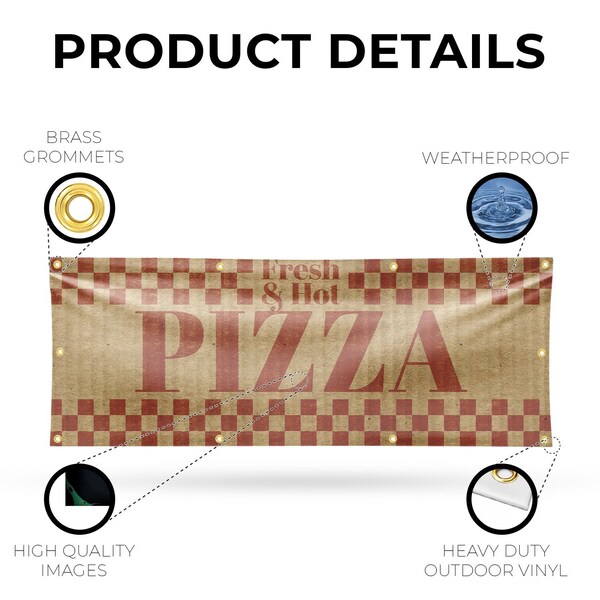 Signmission Fresh & Hot Pizza, 36 Inch x 96 Inch, Vinyl Banner - B-96-30651