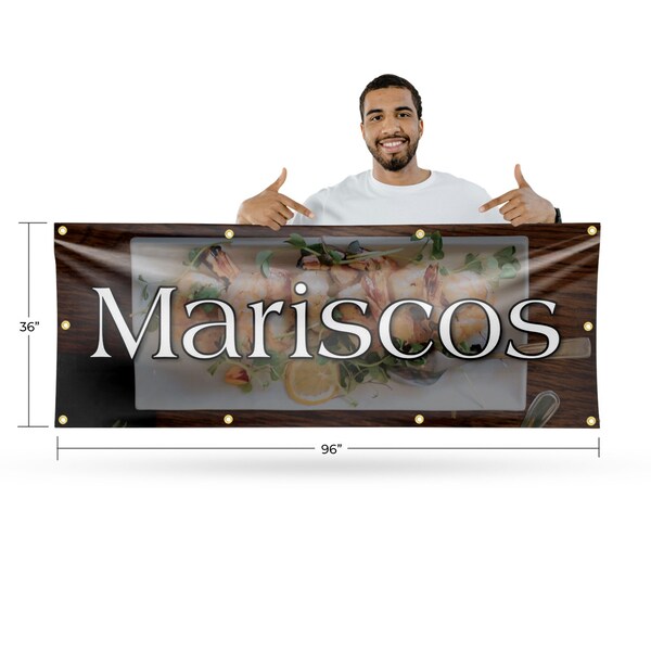 Signmission Mariscos, 36 Inch x 96 Inch, Vinyl Banner - B-96-30731