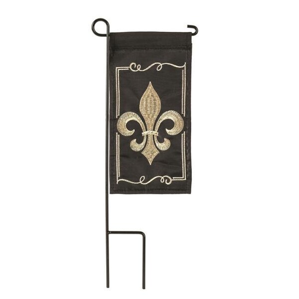 Dicksons Dicksons M040057 13 x 18 in. Flag Double Applique Fleur De Lis Burlap Mini I Flag With Pole - M040057