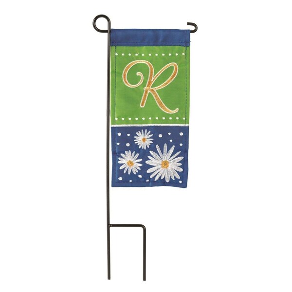 Dicksons 4 x 85 in Flag Double Applique Daisy Monogram R Burlap Mini I Flag With Pole - M040053