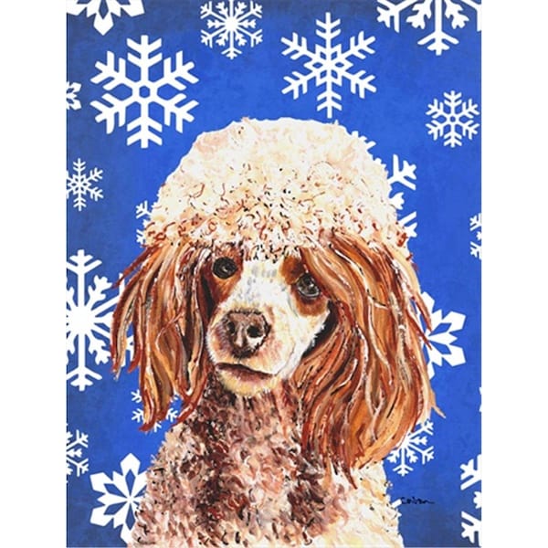 Carolines Treasures Red Miniature Poodle Winter Snowflakes Flag Canvas House Size - SC9771CHF